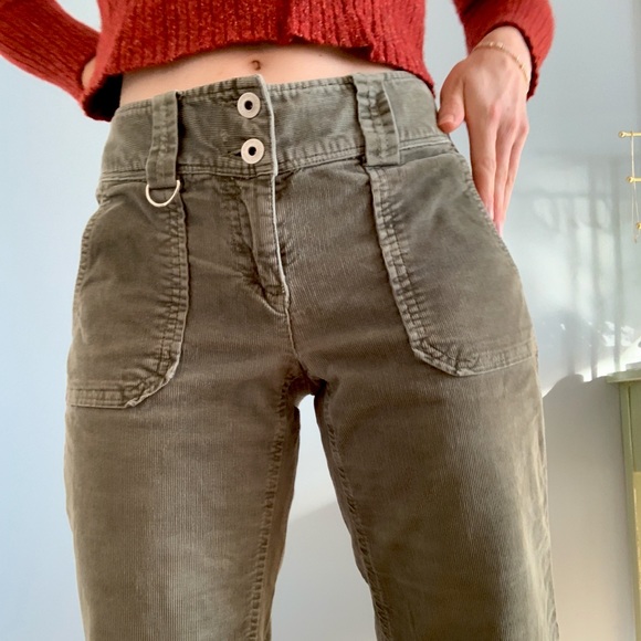 Green corduroy slightly flared pants - Picture 3 of 3